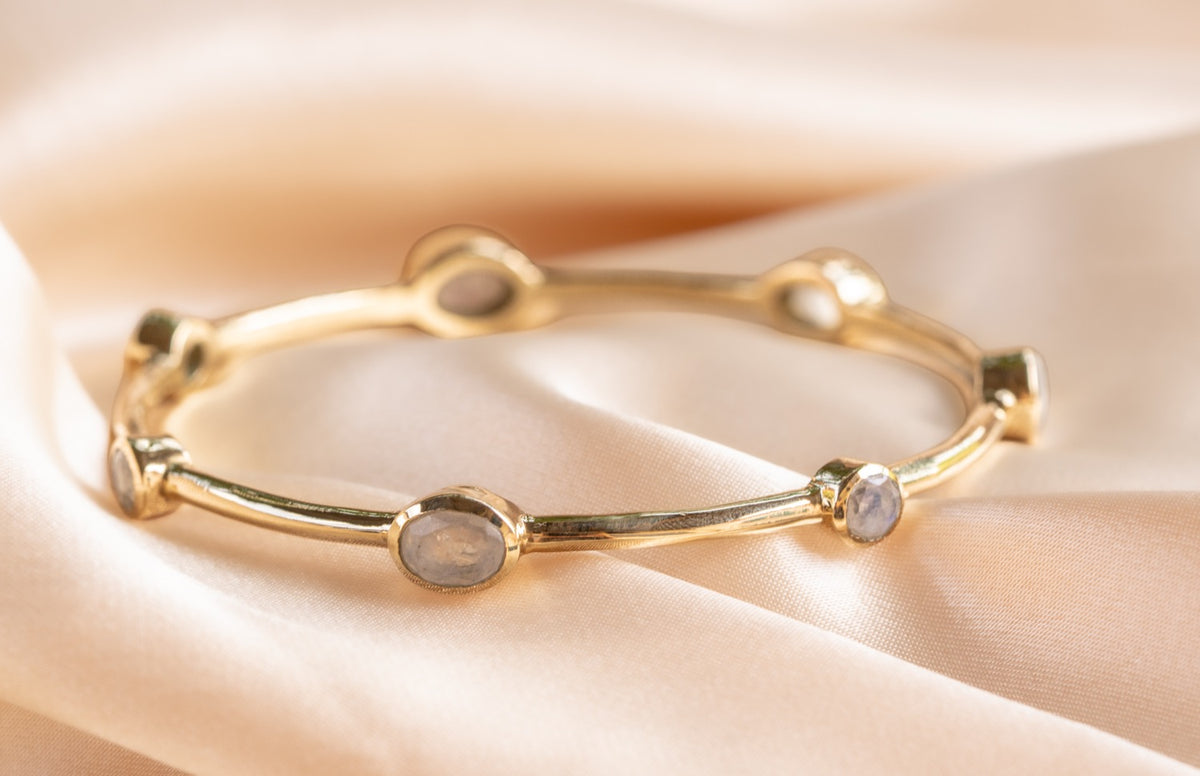 Aurelia Opal Bangle handmade brass bracelet with moon stone stone — Land of Sundara