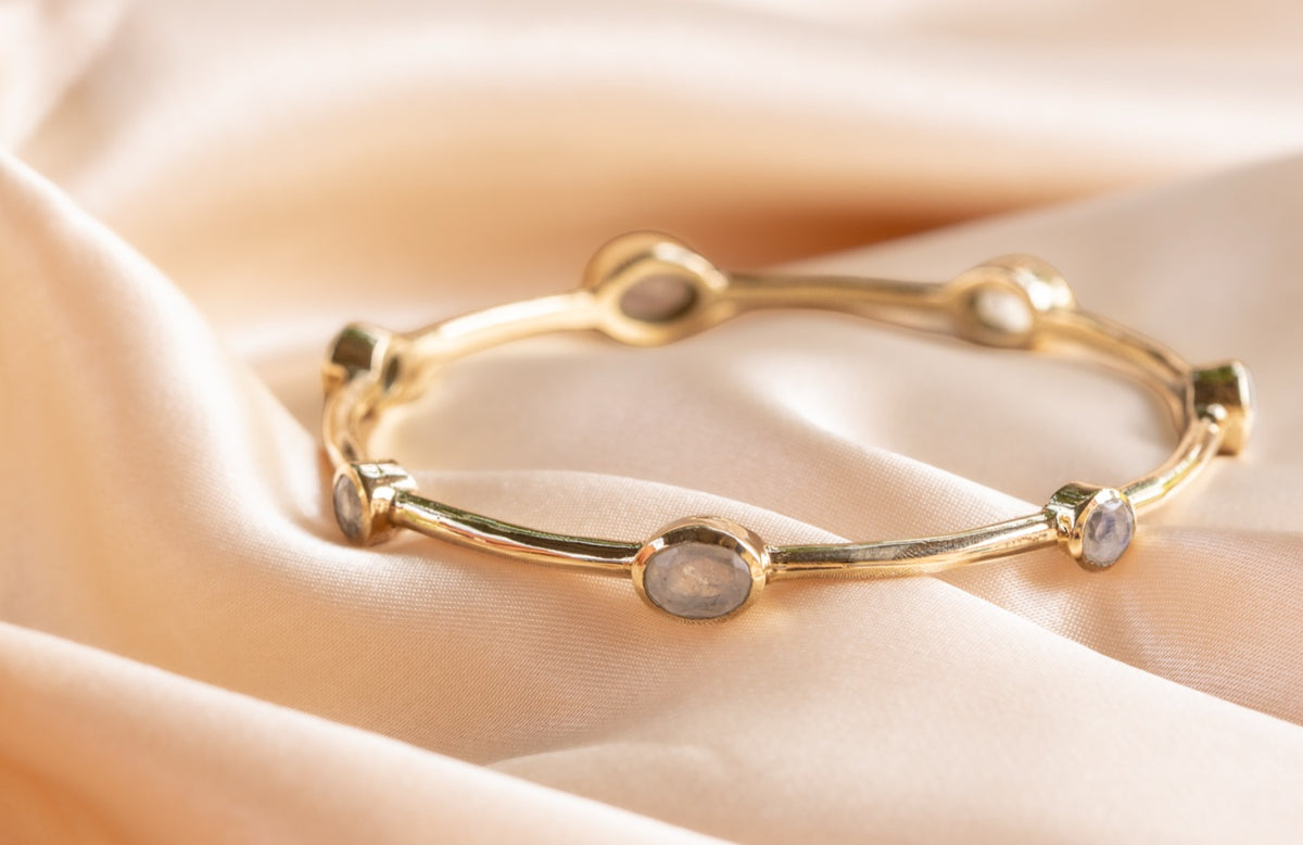 Aurelia Opal Bangle handmade brass bracelet with moon stone stone — Land of Sundara