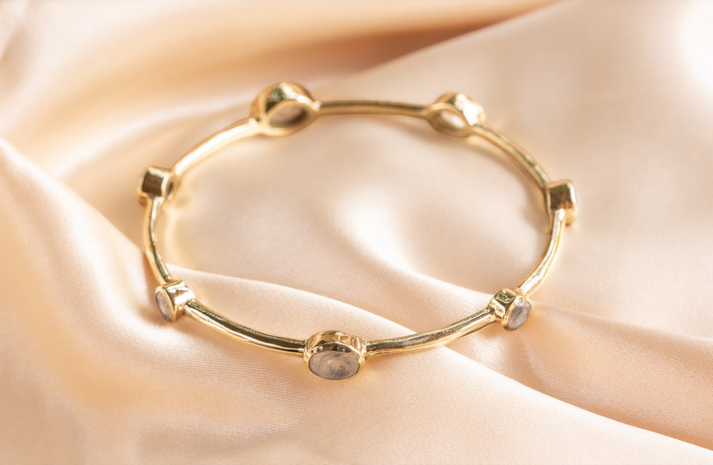 Aurelia Opal Bangle handmade brass bracelet with moon stone stone — Land of Sundara