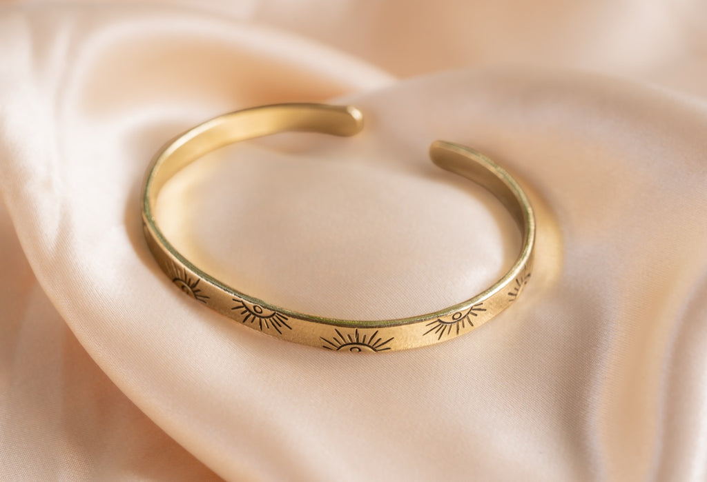 Sun band handmade brass bracelet in gold — Land of Sundara