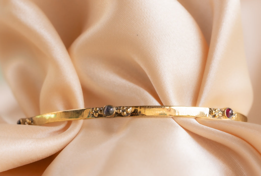 Slim favourite bracelet handmade brass bracelet with amethyst / moonstone / garnet stone — Land of Sundara