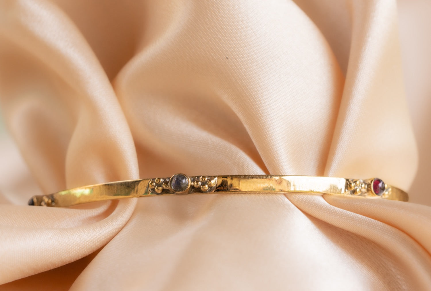 Slim favourite bracelet handmade brass bracelet with amethyst / moonstone / garnet stone — Land of Sundara