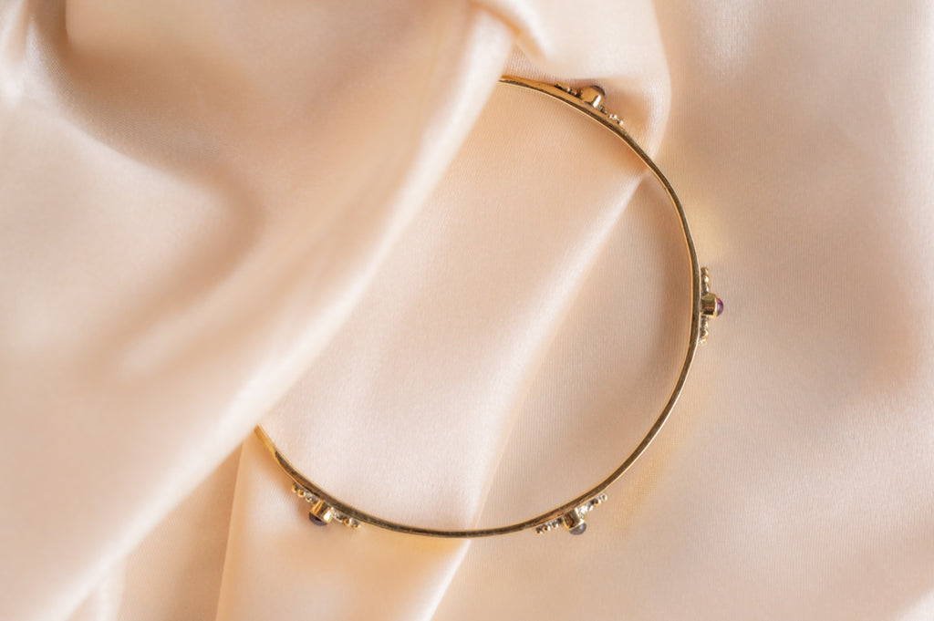 Slim favourite bracelet handmade brass bracelet with amethyst / moonstone / garnet stone — Land of Sundara