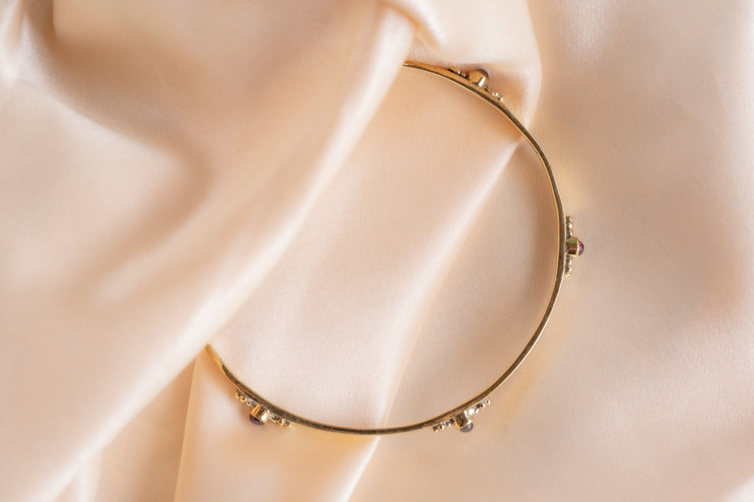 Slim favourite bracelet handmade brass bracelet with amethyst / moonstone / garnet stone — Land of Sundara