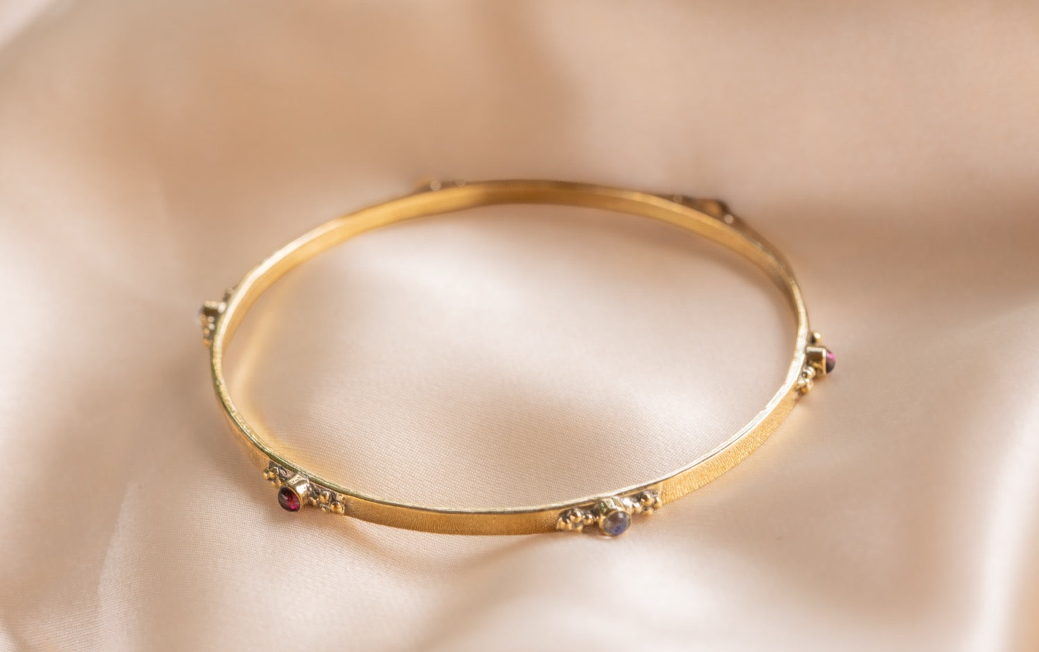 Slim favourite bracelet handmade brass bracelet with amethyst / moonstone / garnet stone — Land of Sundara