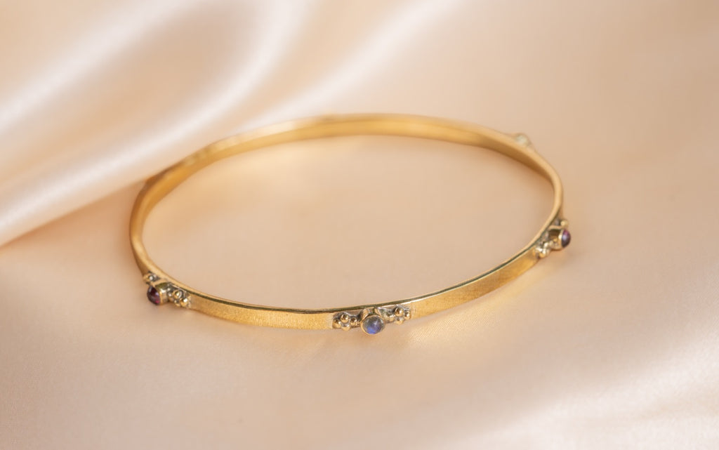 Slim favourite bracelet handmade brass bracelet with amethyst / moonstone / garnet stone — Land of Sundara