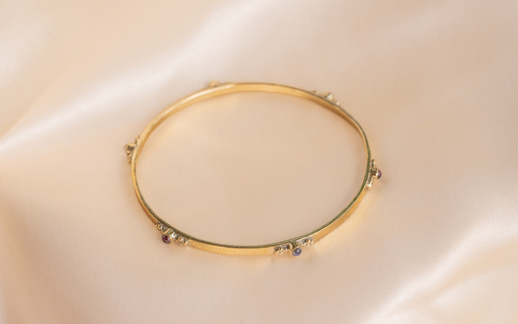 Slim favourite bracelet handmade brass bracelet with amethyst / moonstone / garnet stone — Land of Sundara
