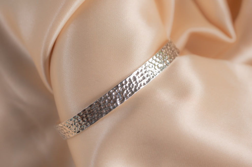 Hammered silver handmade silver plated bracelet in silver — Land of Sundara
