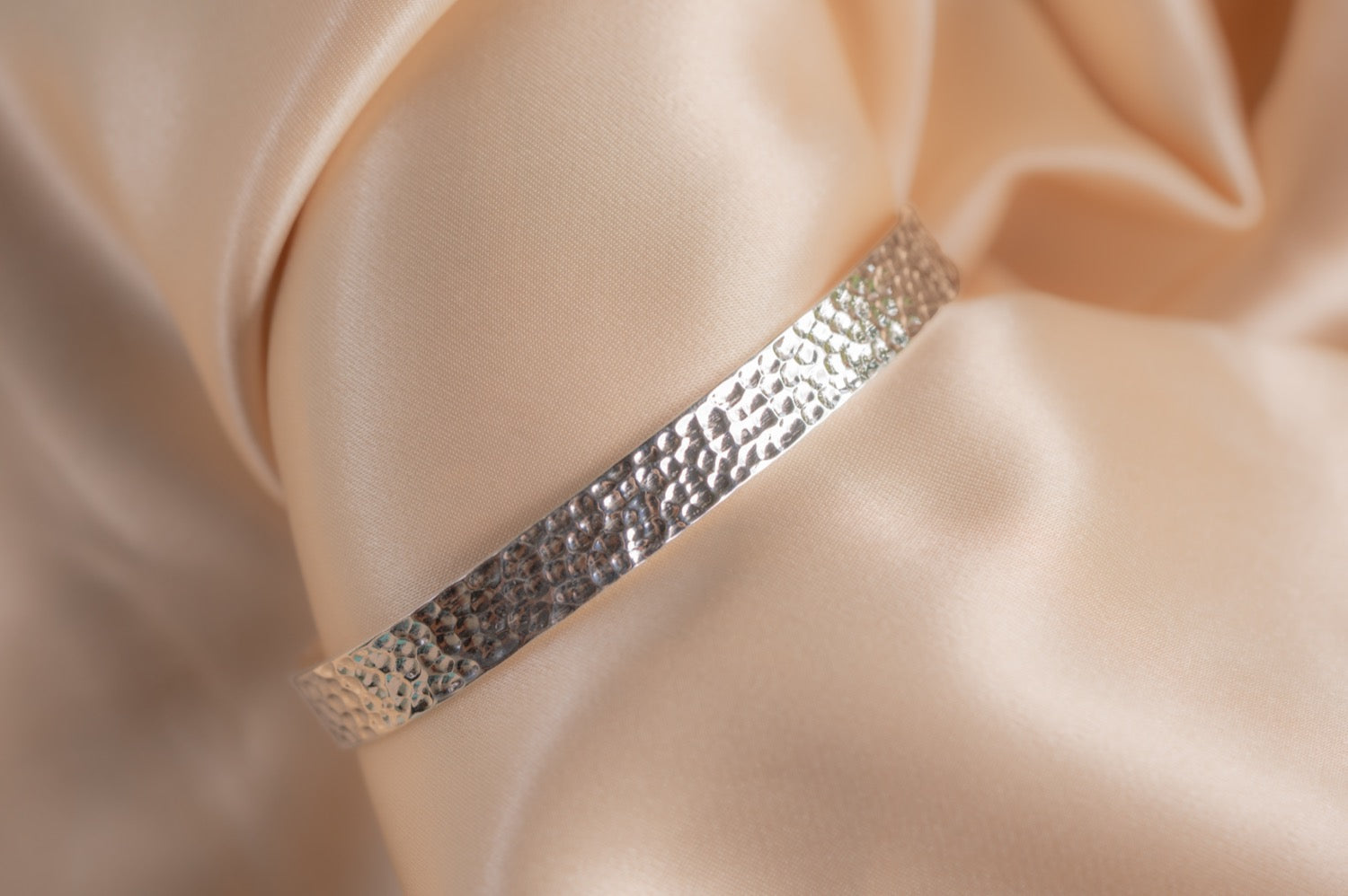 Hammered silver handmade silver plated bracelet in silver — Land of Sundara