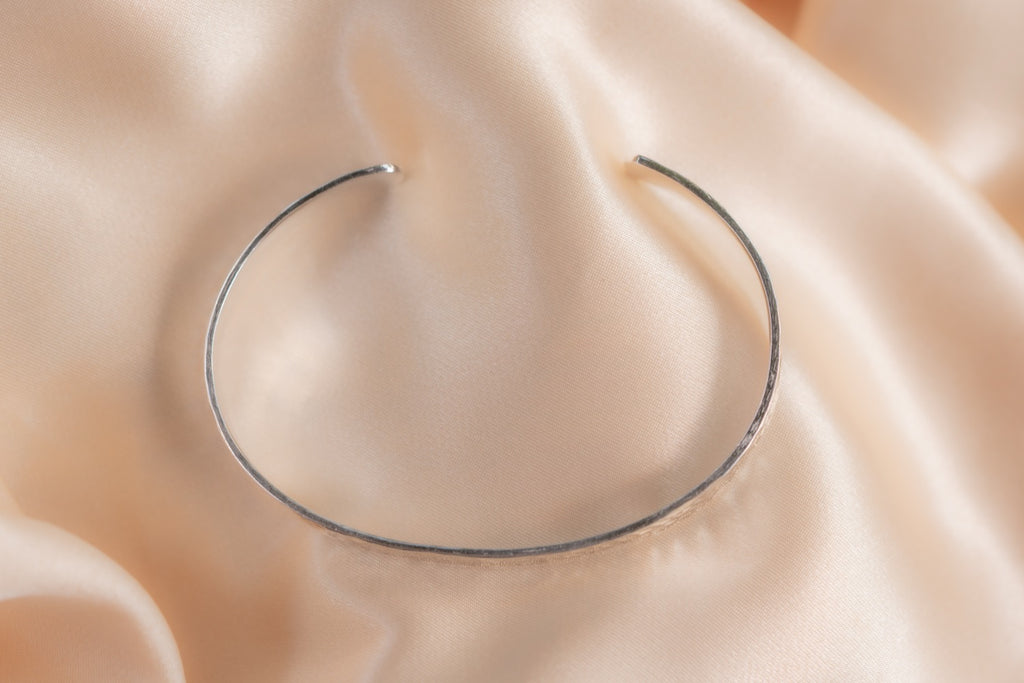Hammered silver handmade silver plated bracelet in silver — Land of Sundara