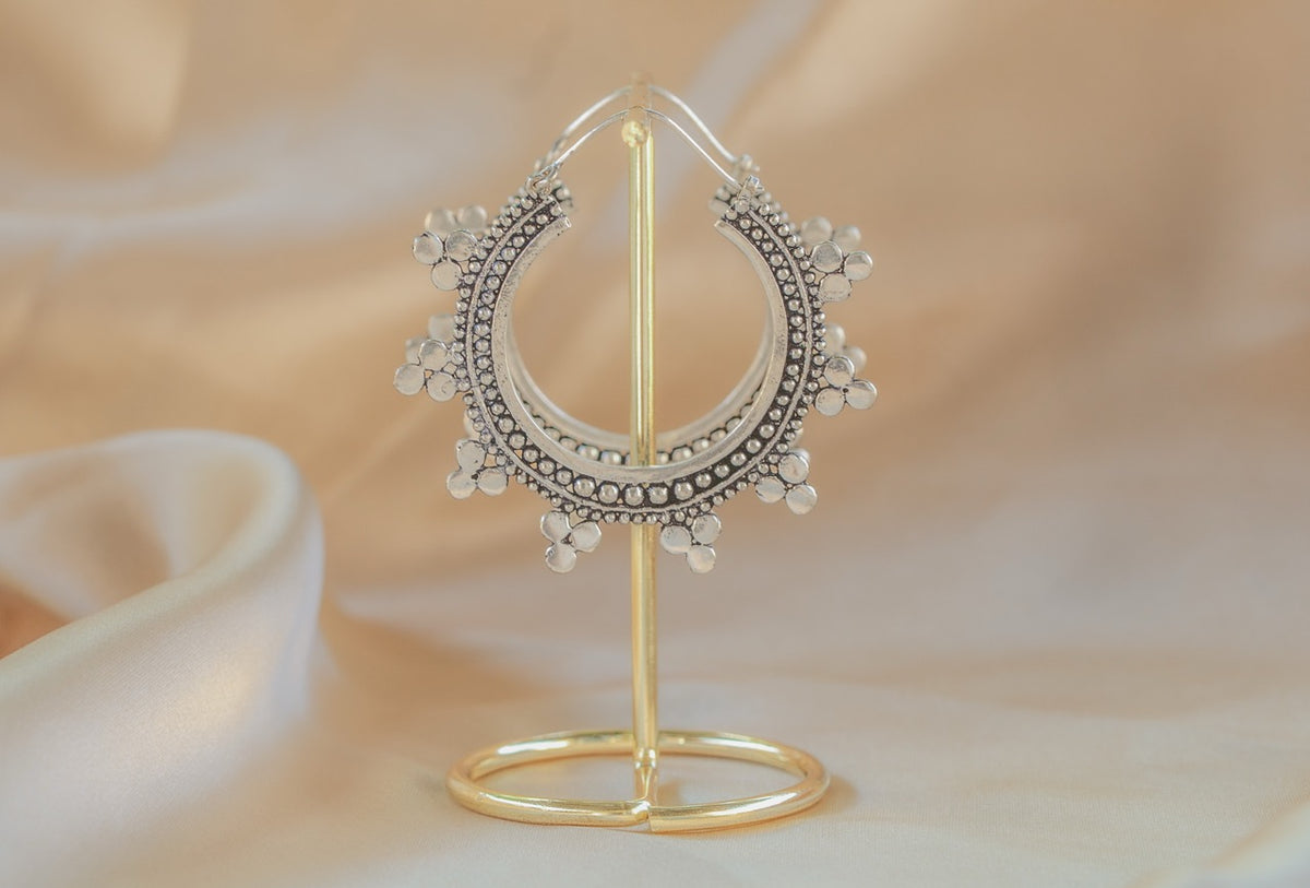 Wanderer Hoop – Silver handmade silver plated earring in silver — Land of Sundara