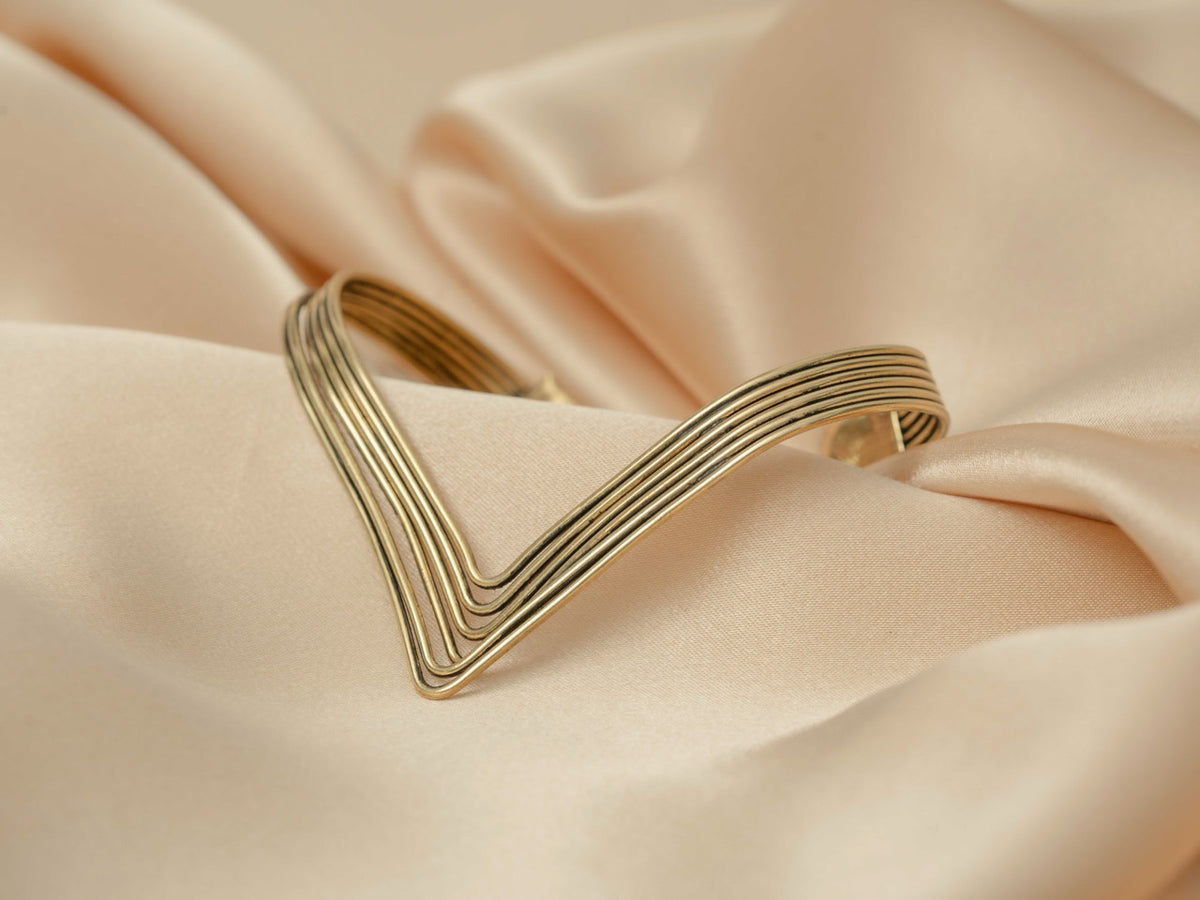 Venus Cuff handmade brass bracelet in gold — Land of Sundara