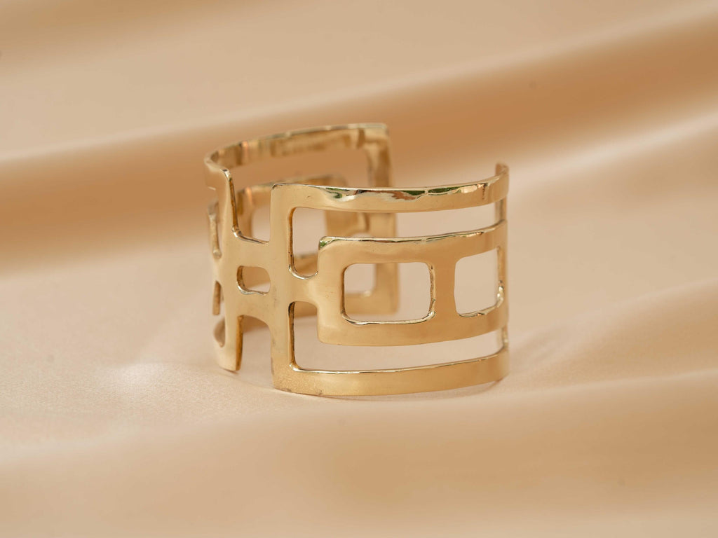 Gaia Goddess Geometric Gold Cuff