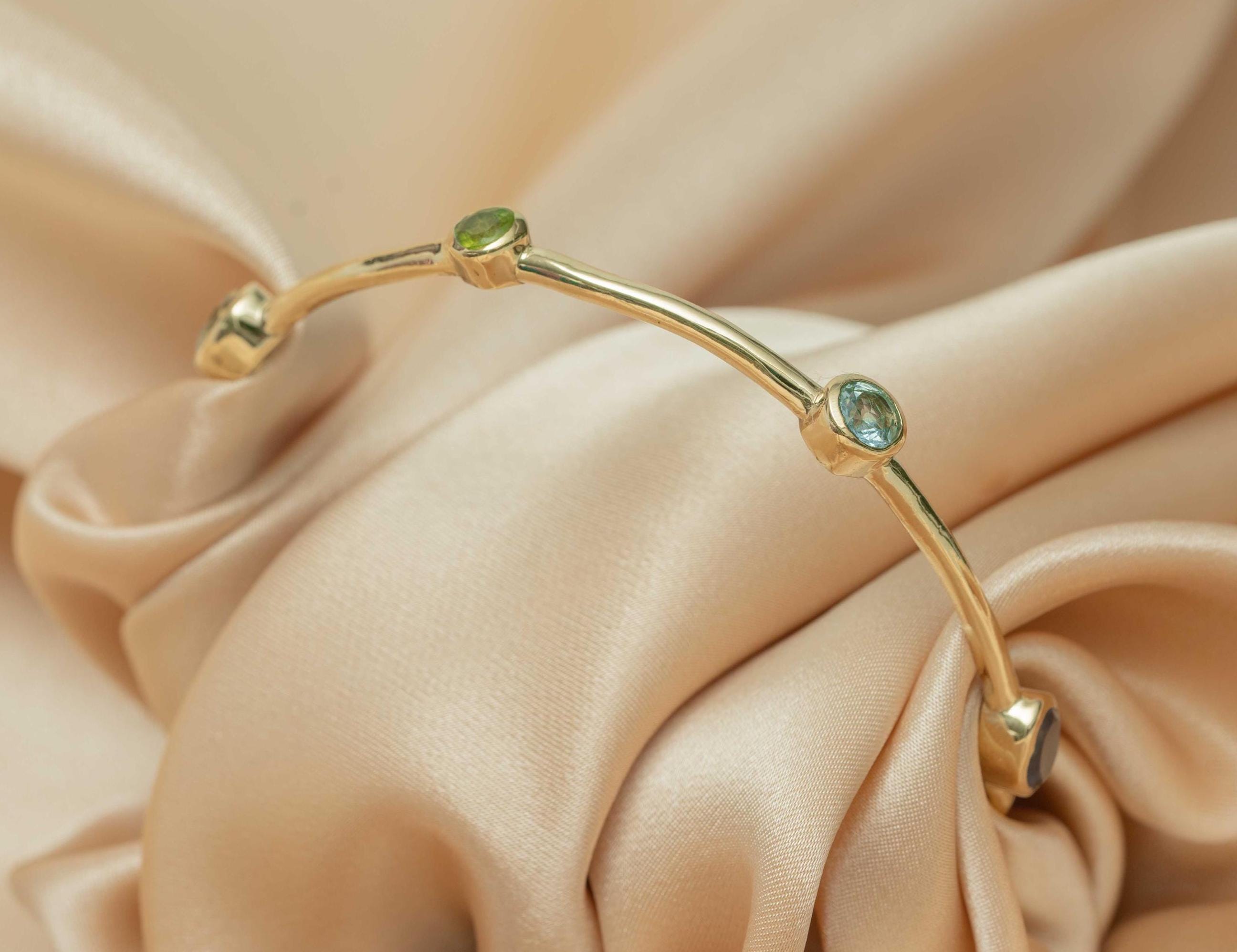Celestial Harmony 7-Stone Brass Bangle