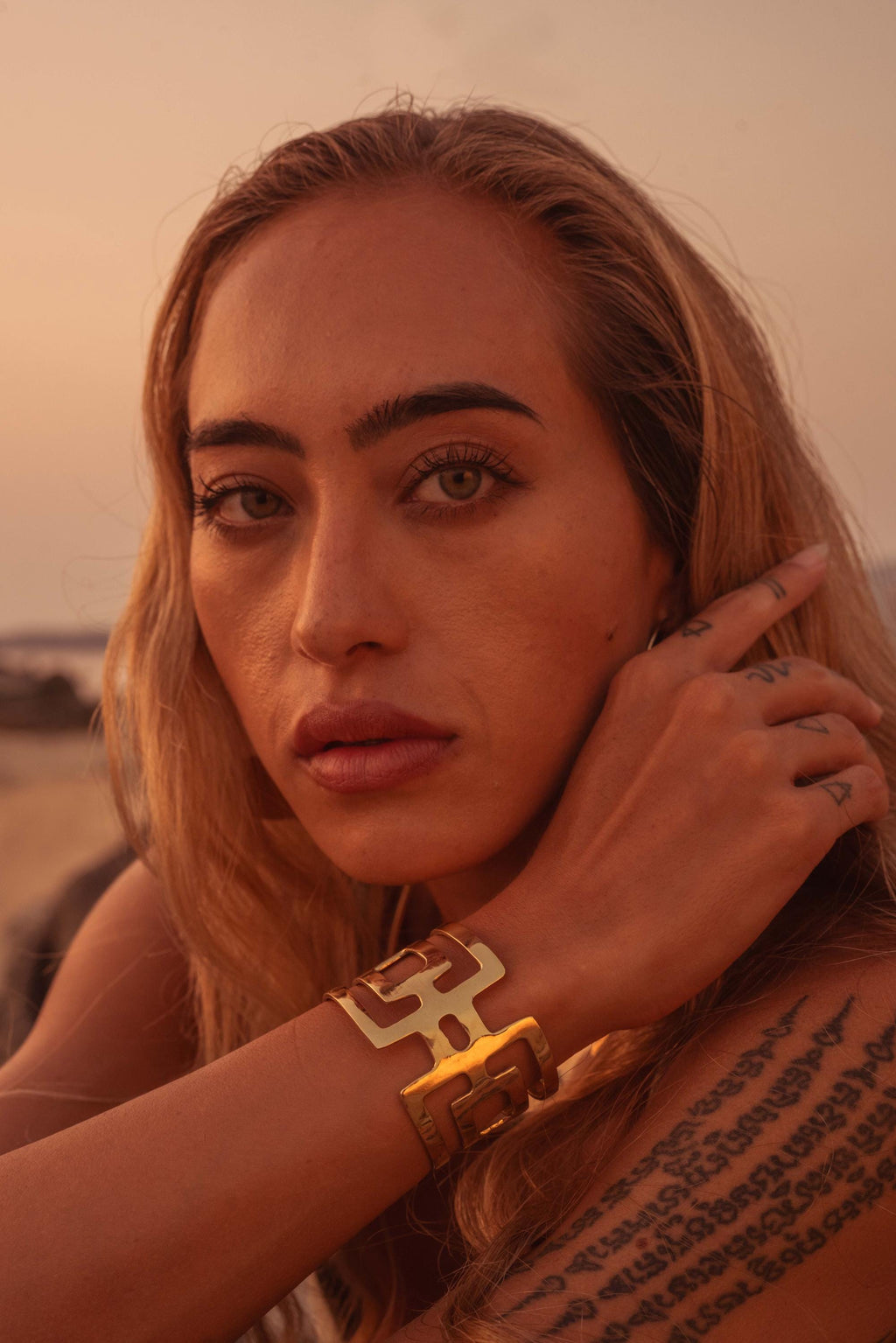 Gaia Goddess Geometric Gold Cuff
