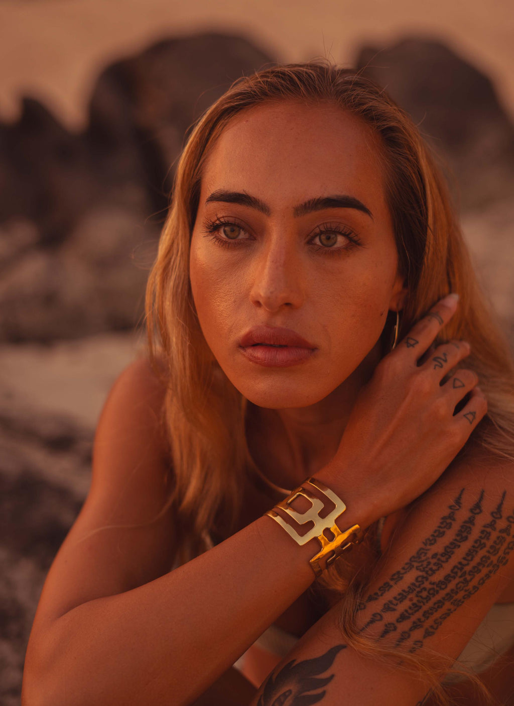 Gaia Goddess Geometric Gold Cuff