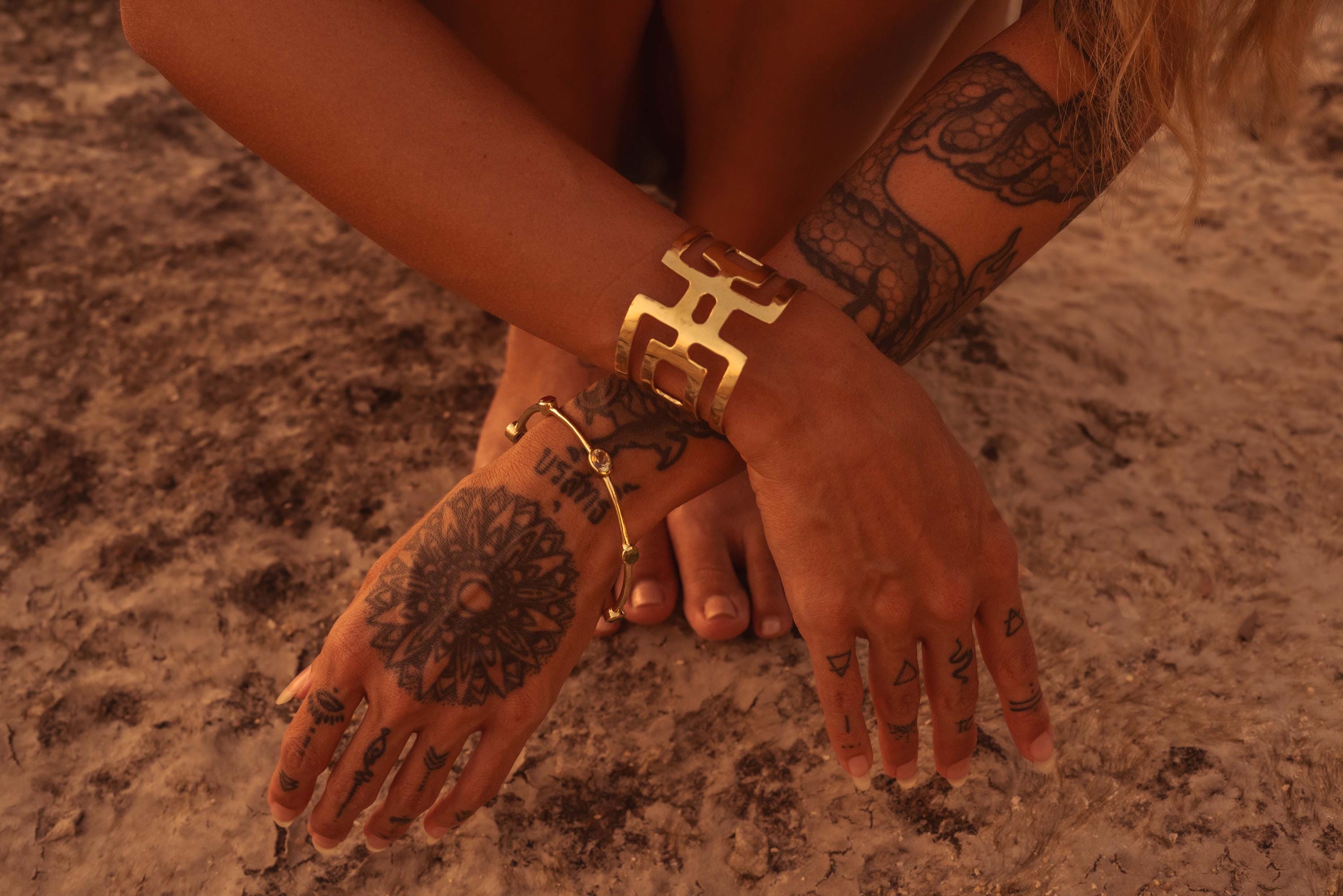 Gaia Goddess Geometric Gold Cuff