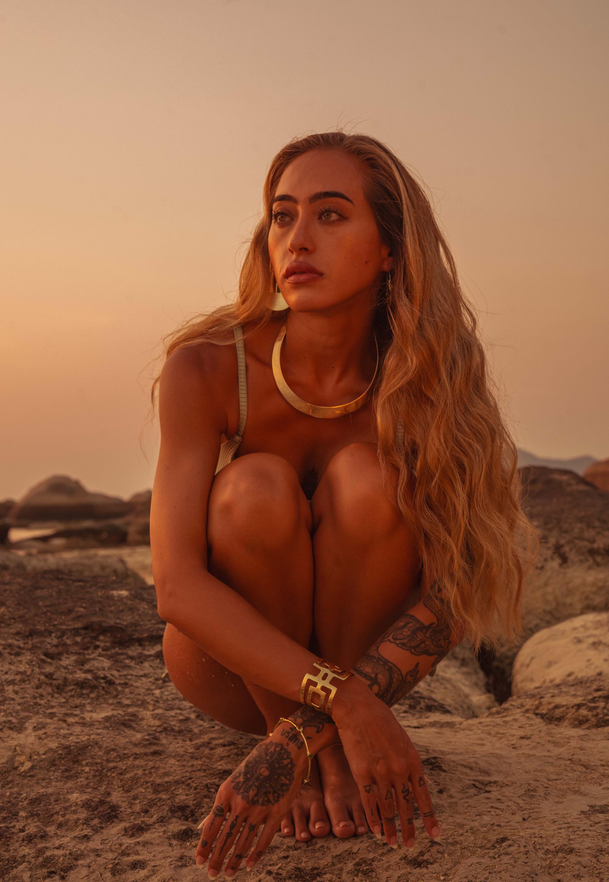 Gaia Goddess Geometric Gold Cuff