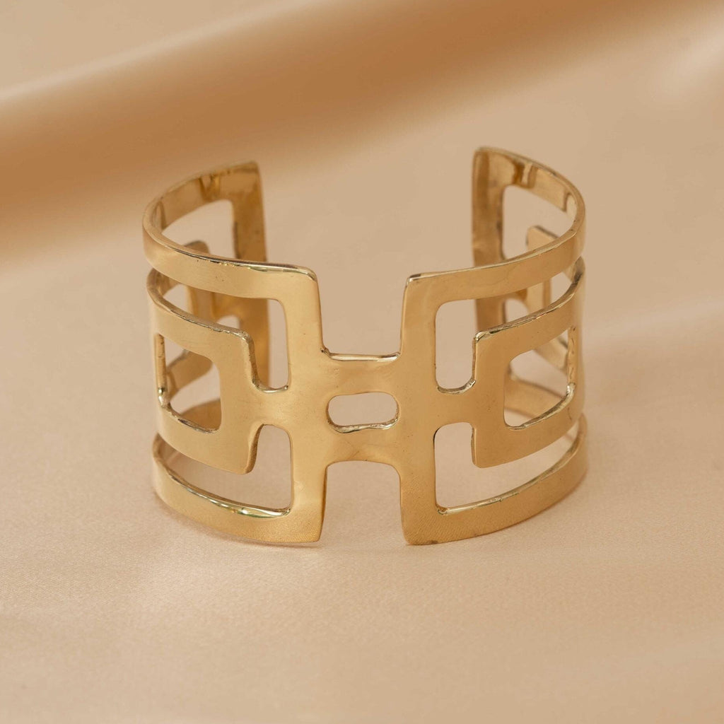 Gaia Goddess Geometric Gold Cuff