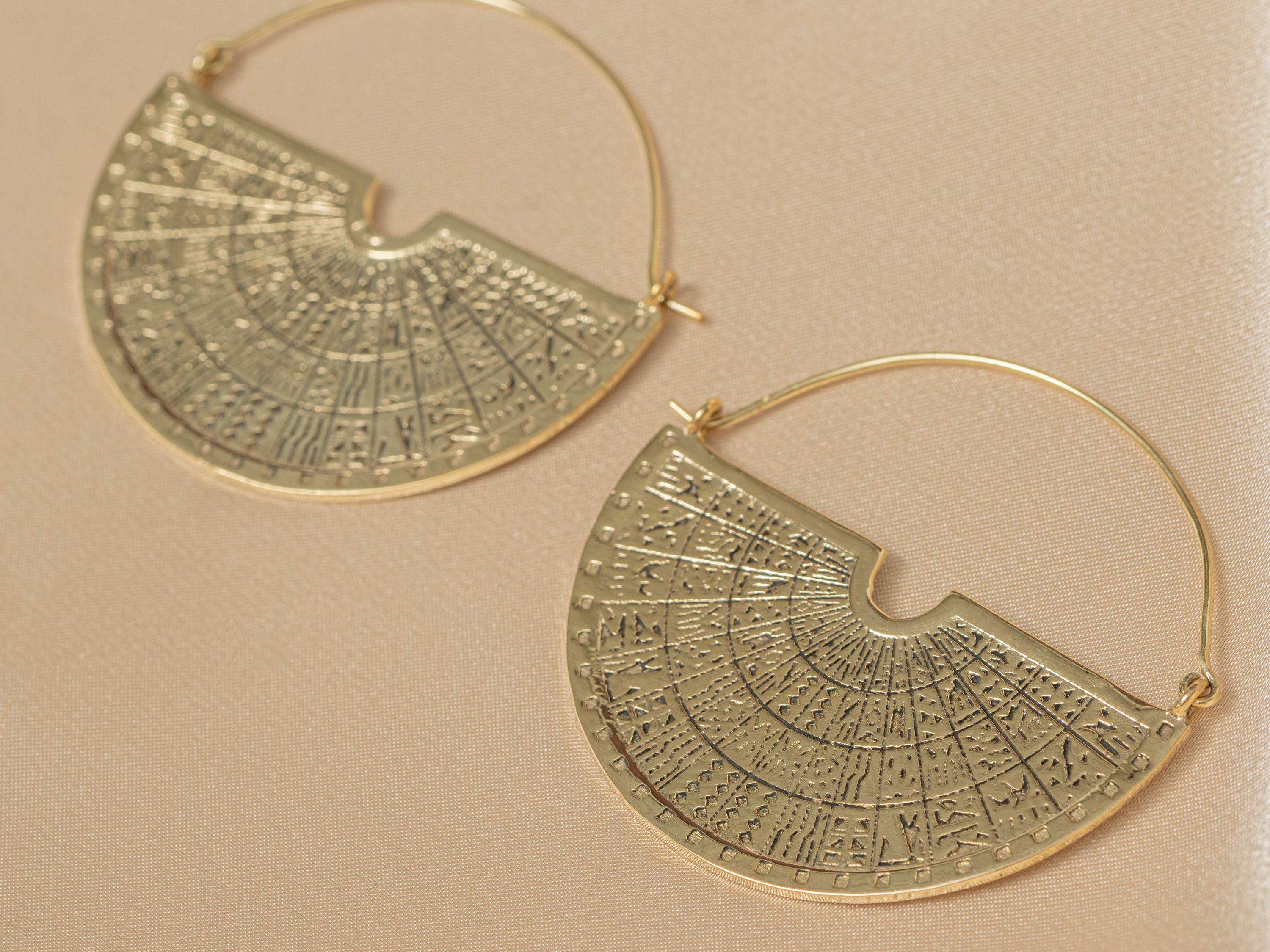 Maya Engraved Semi Disc Earrings